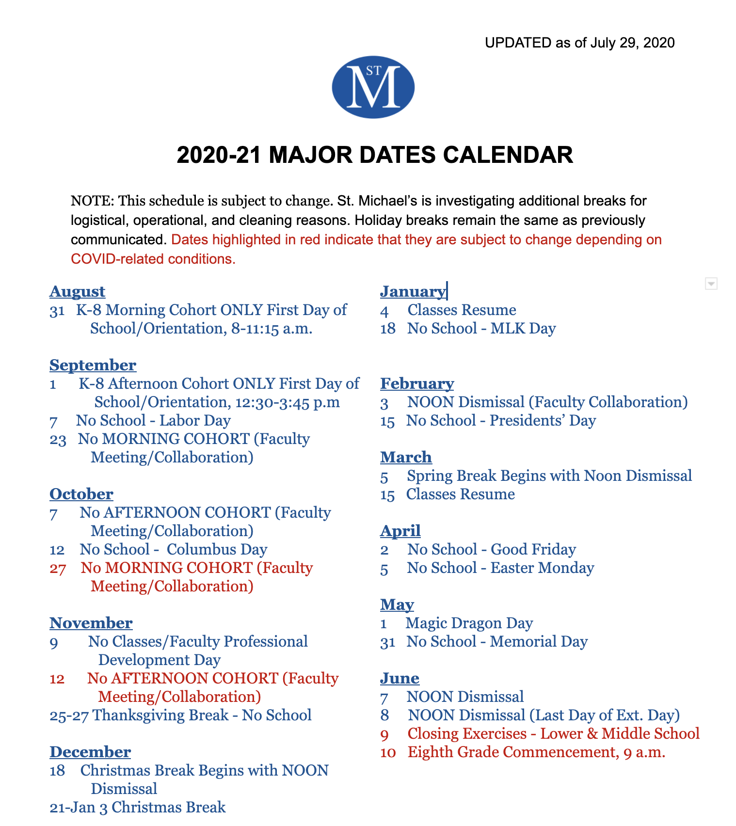 2021 Calendar Umw Academic Calendar 2021